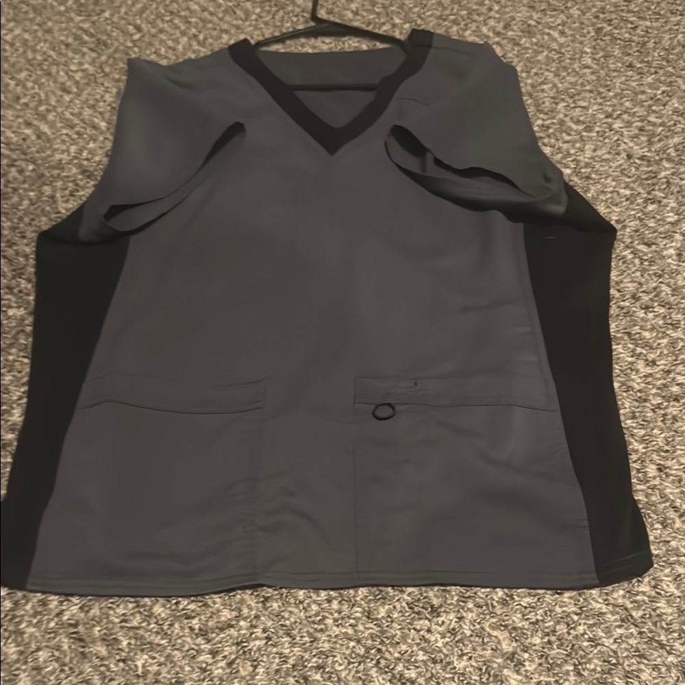 Gray and Black V-Neck Scrub Top